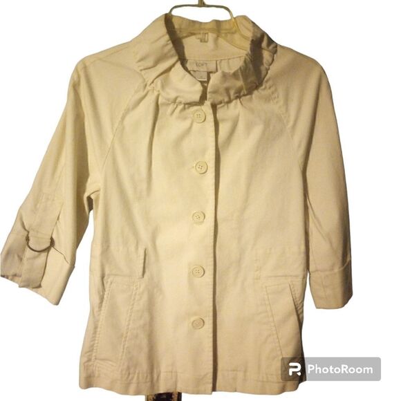 Loft ribbed high collar blazer/top half sleeve with buckle accent - Picture 1 of 11